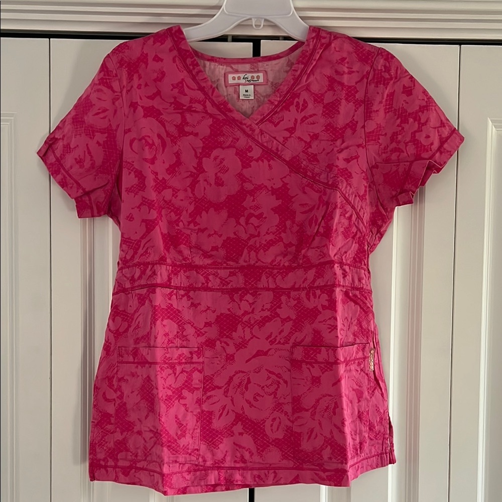 Pink Floral Scrub Top
